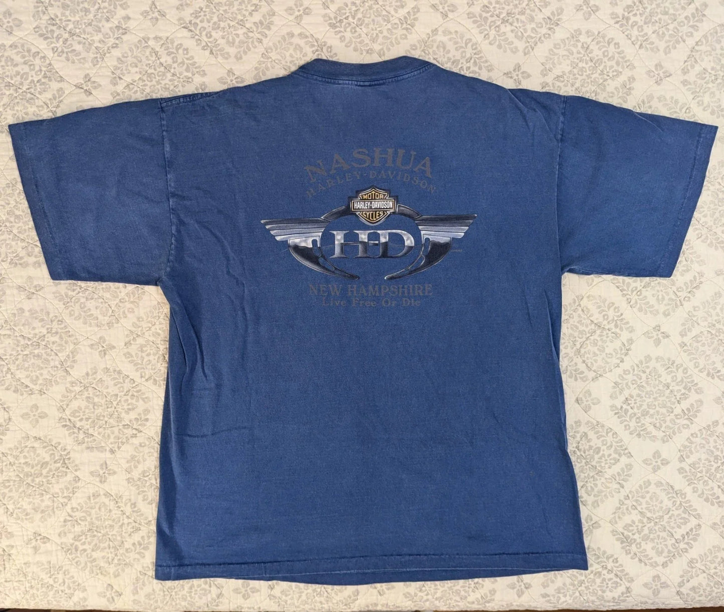Y2K VTG Grunge USA Made Harley Davdison Mens Lrg Blue Distressed Faded Biker Unisex T-shirt, Sweatshirt, Hoodie, Long Sleeve Tee - T-Shirt, Sweatshirt, Hoodie