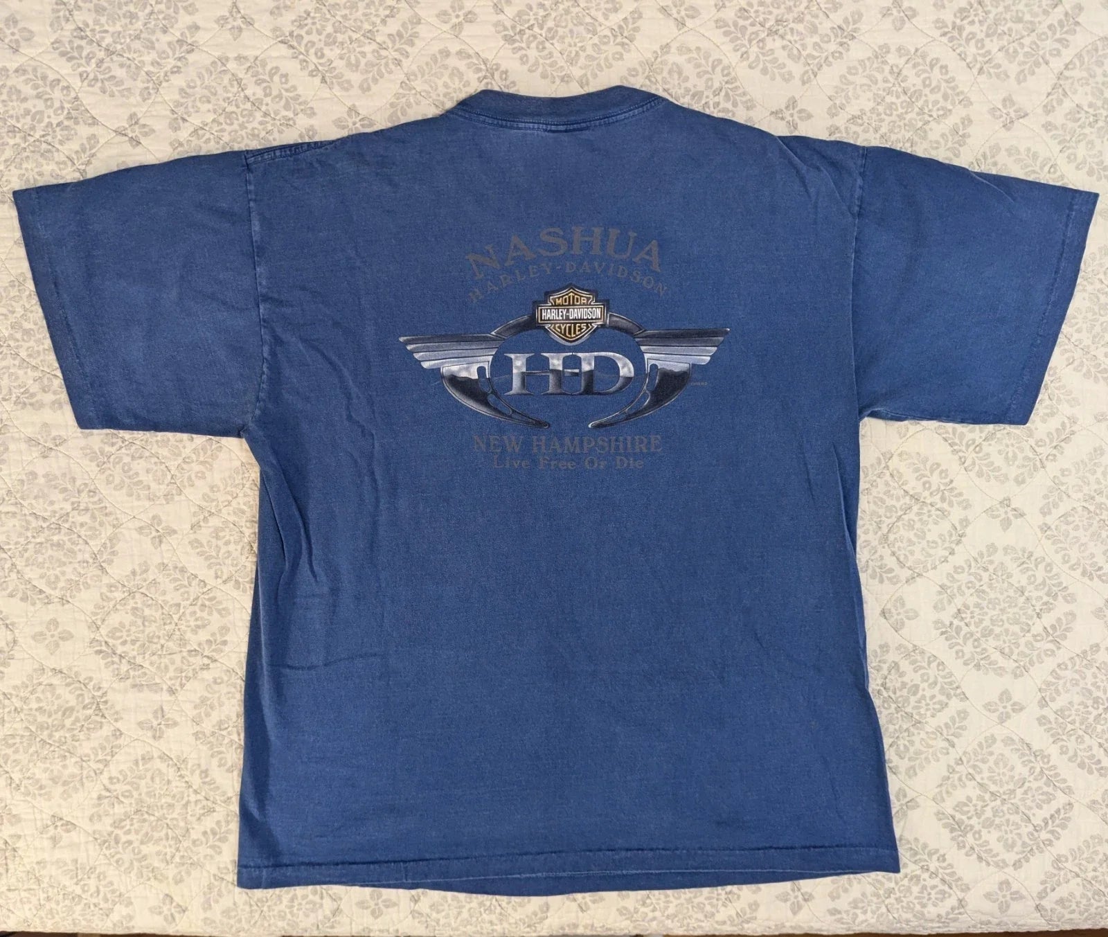 Y2K VTG Grunge USA Made Harley Davdison Mens Lrg Blue Distressed Faded Biker Unisex T-shirt, Sweatshirt, Hoodie, Long Sleeve Tee - T-Shirt, Sweatshirt, Hoodie