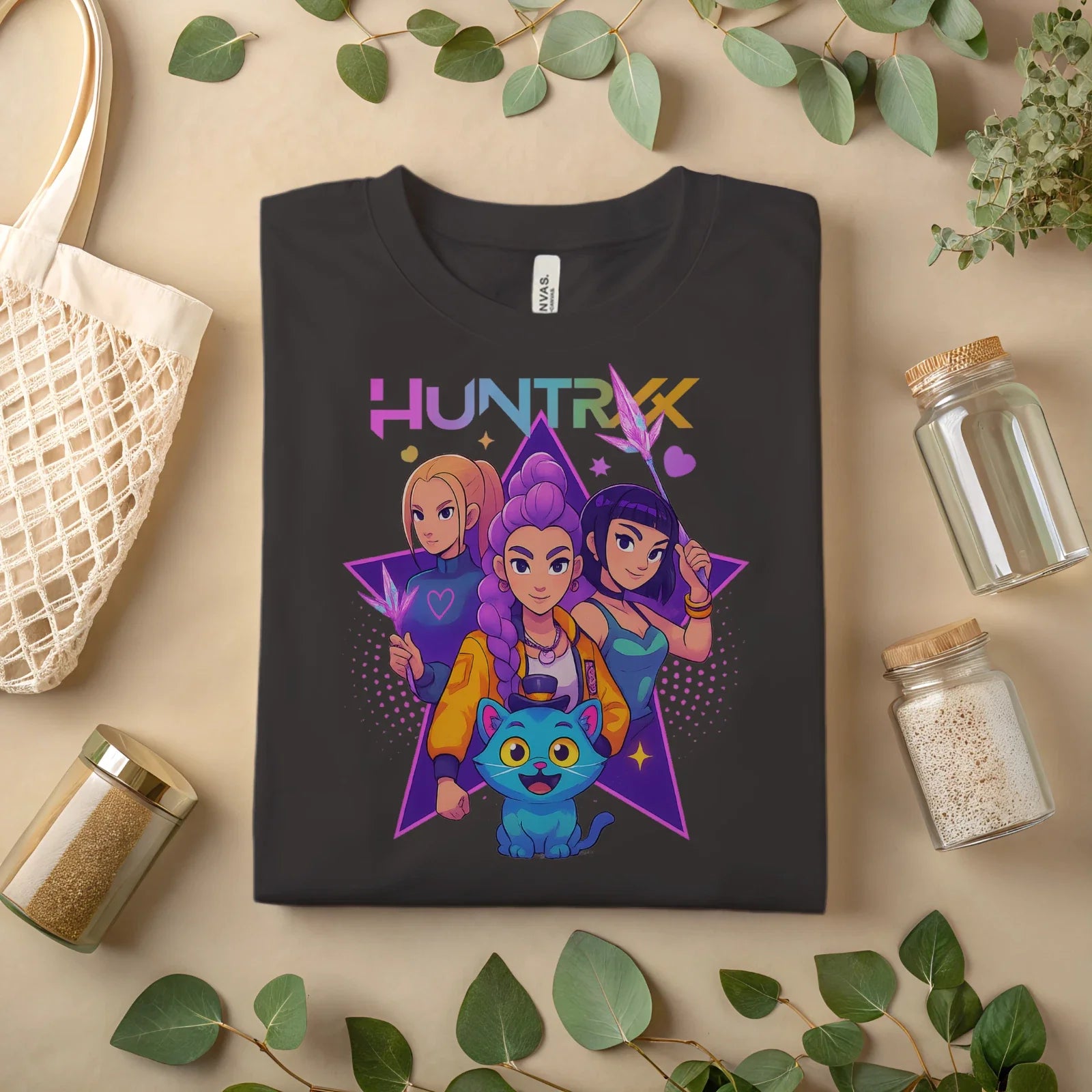 HUNTRX Anime Graphic T-Shirt  Cute KPOP Inspired Cartoon Girls & Cat Tee A275 Unisex T-shirt, Sweatshirt, Hoodie, Long Sleeve Tee - T-Shirt, Sweatshirt, Hoodie