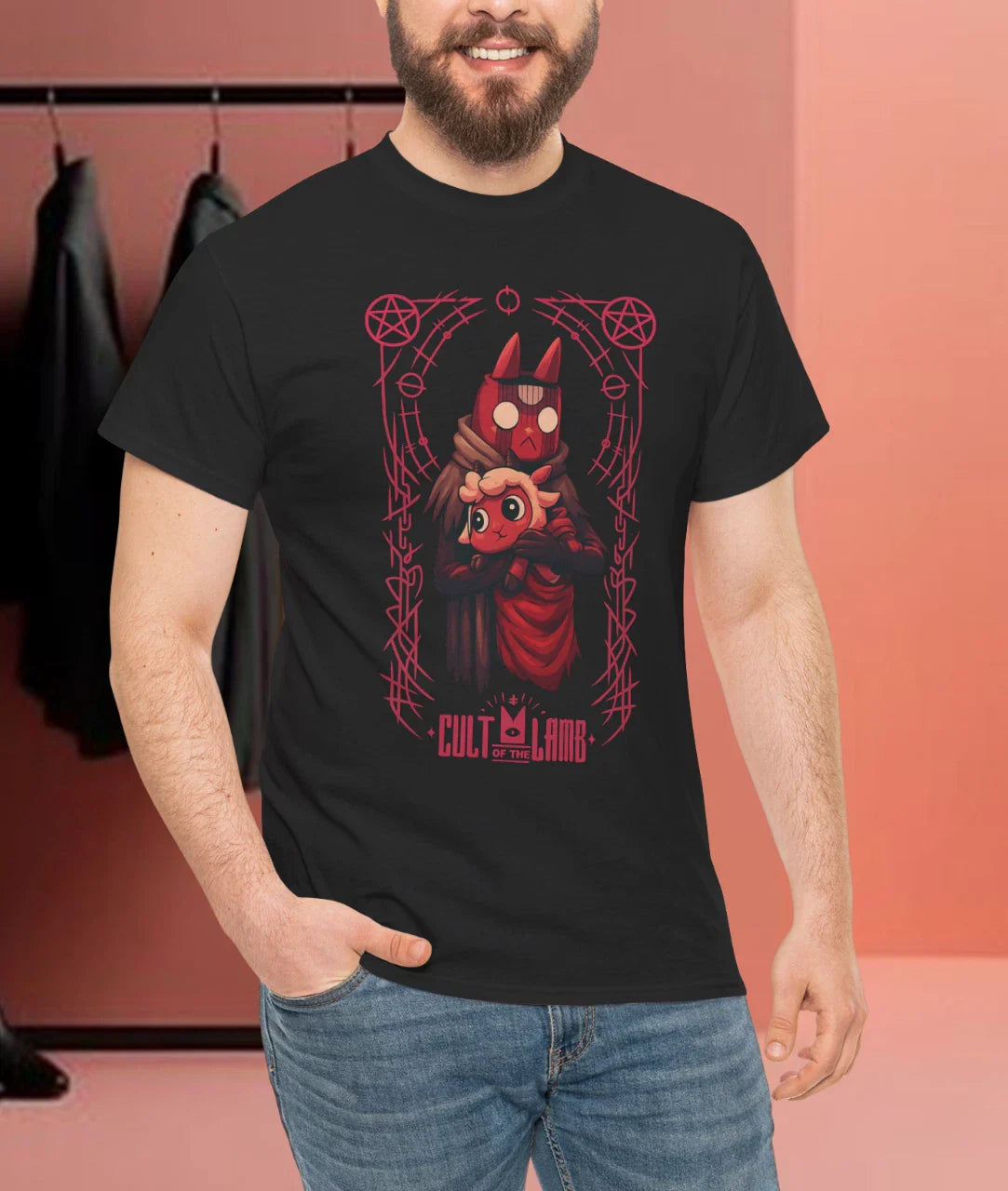 Pink cult of the lamb short sleeved shirt Unisex T-shirt, Sweatshirt, Hoodie, Long Sleeve Tee - T-Shirt, Sweatshirt, Hoodie