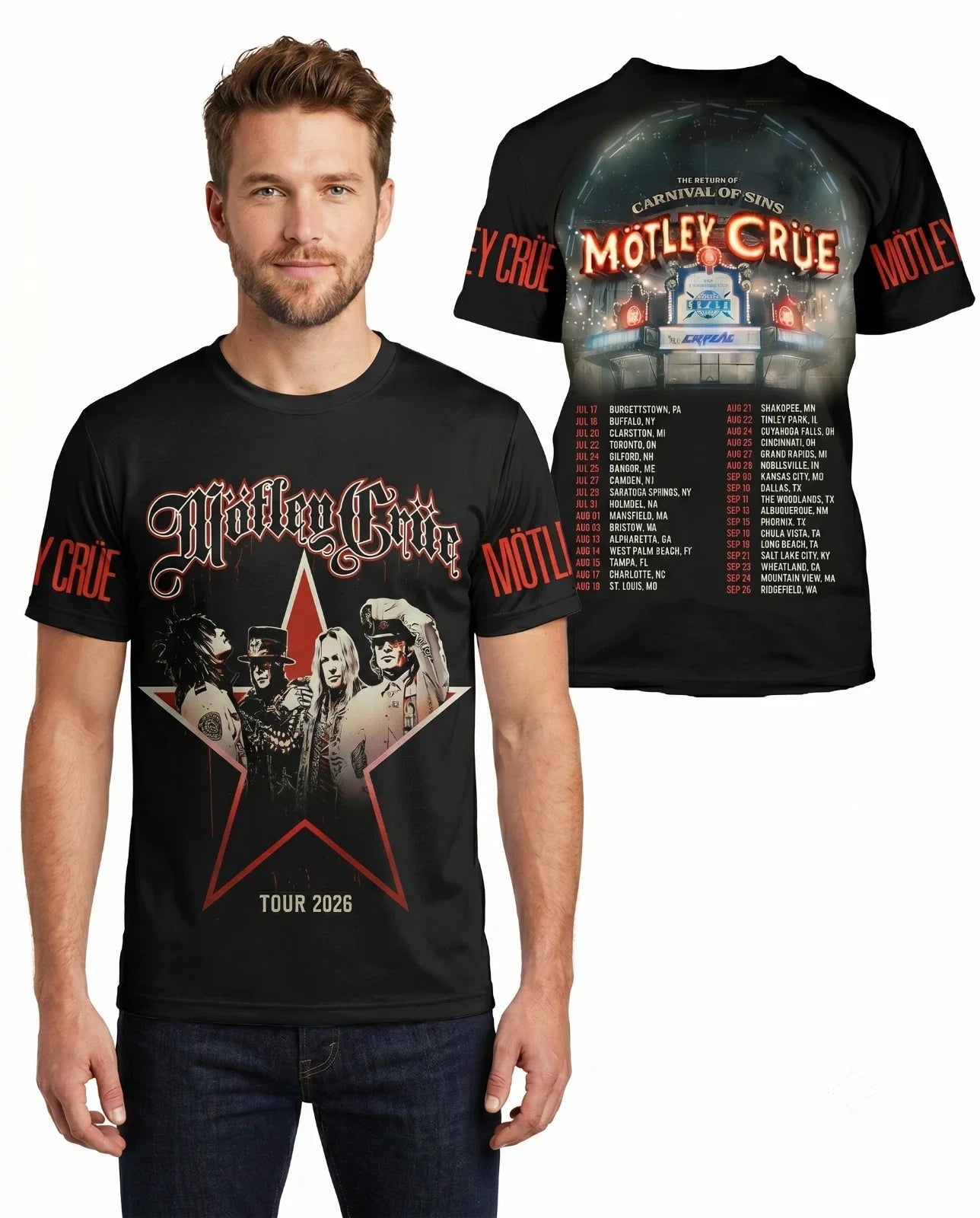 Motley Crue Return Of The Carnival Of Sins 2026 Tour 3D Shirt Fan Gift Unisex T-shirt, Sweatshirt, Hoodie, Long Sleeve Tee - T-Shirt, Sweatshirt, Hoodie