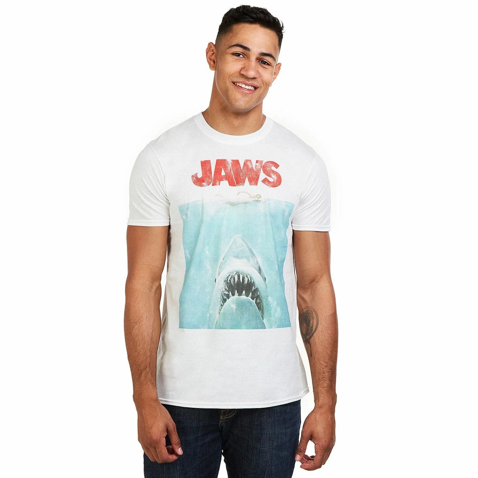 Official Jaws Mens Classic Movie Poster T-Shirt White S-XXL Unisex T-shirt, Sweatshirt, Hoodie, Long Sleeve Tee - T-Shirt, Sweatshirt, Hoodie
