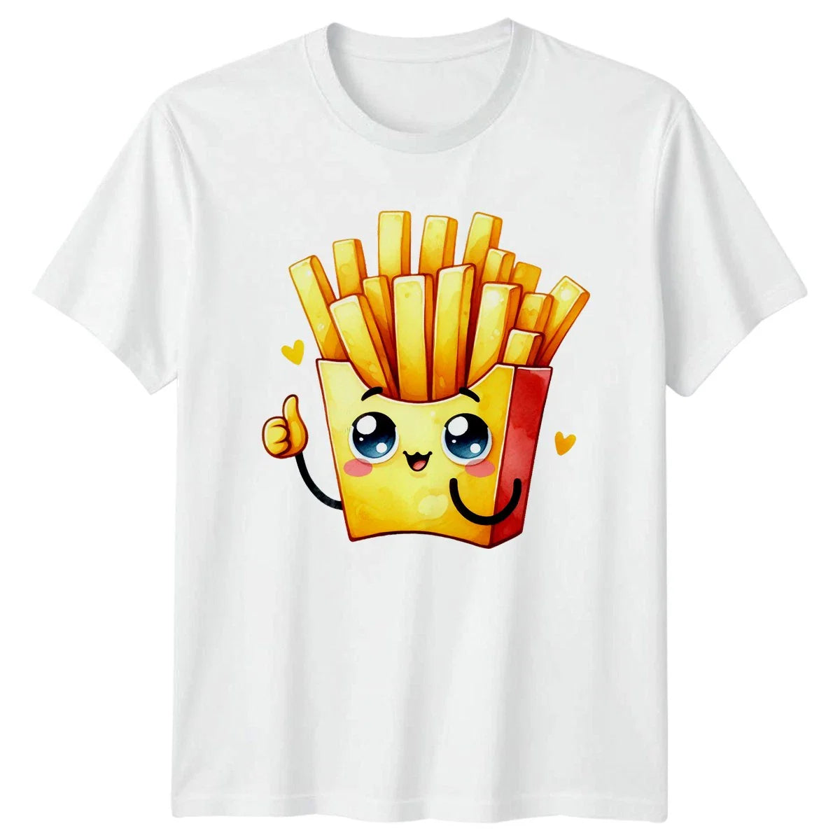 Happy French Fries Thumbs Up Fun T-Shirt Kawaii Food Fast Food Birthday Gift Unisex T-shirt, Sweatshirt, Hoodie, Long Sleeve Tee - T-Shirt, Sweatshirt, Hoodie