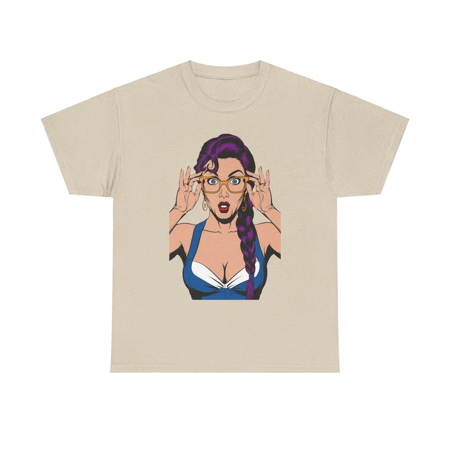 Sexy PopArt Girl Glasses and Braids Tshirt unisex heavy cotton Unisex T-shirt, Sweatshirt, Hoodie, Long Sleeve Tee - T-Shirt, Sweatshirt, Hoodie