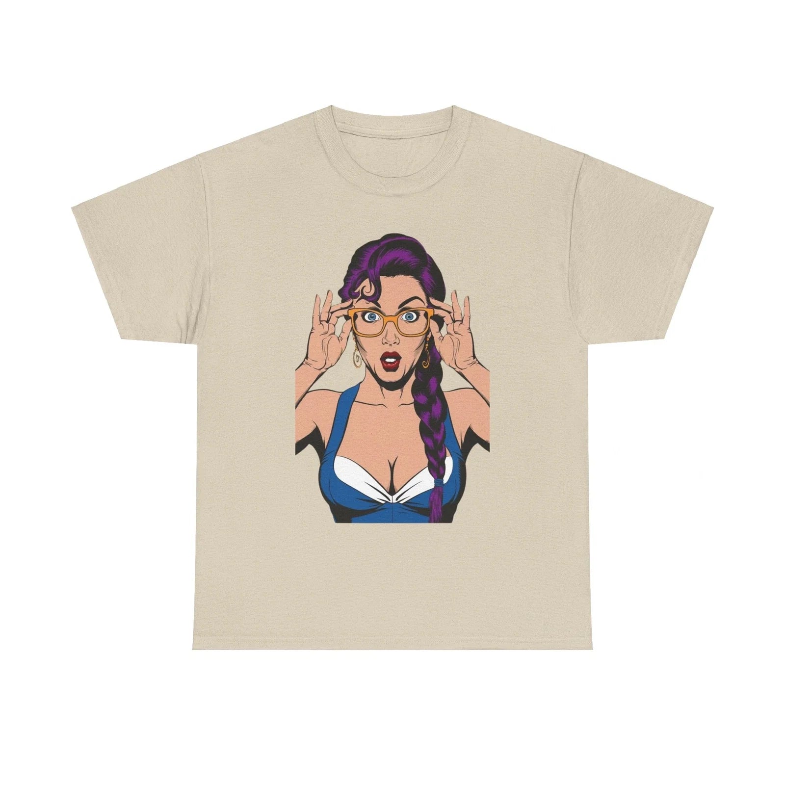 Sexy PopArt Girl Glasses and Braids Tshirt unisex heavy cotton Unisex T-shirt, Sweatshirt, Hoodie, Long Sleeve Tee - T-Shirt, Sweatshirt, Hoodie