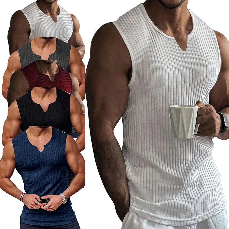 Mens Ribbed Knit Tank Tops Vest Undershirt Solid Color Gym Workout Muscle Shirt Unisex T-shirt, Sweatshirt, Hoodie, Long Sleeve Tee - T-Shirt, Sweatshirt, Hoodie