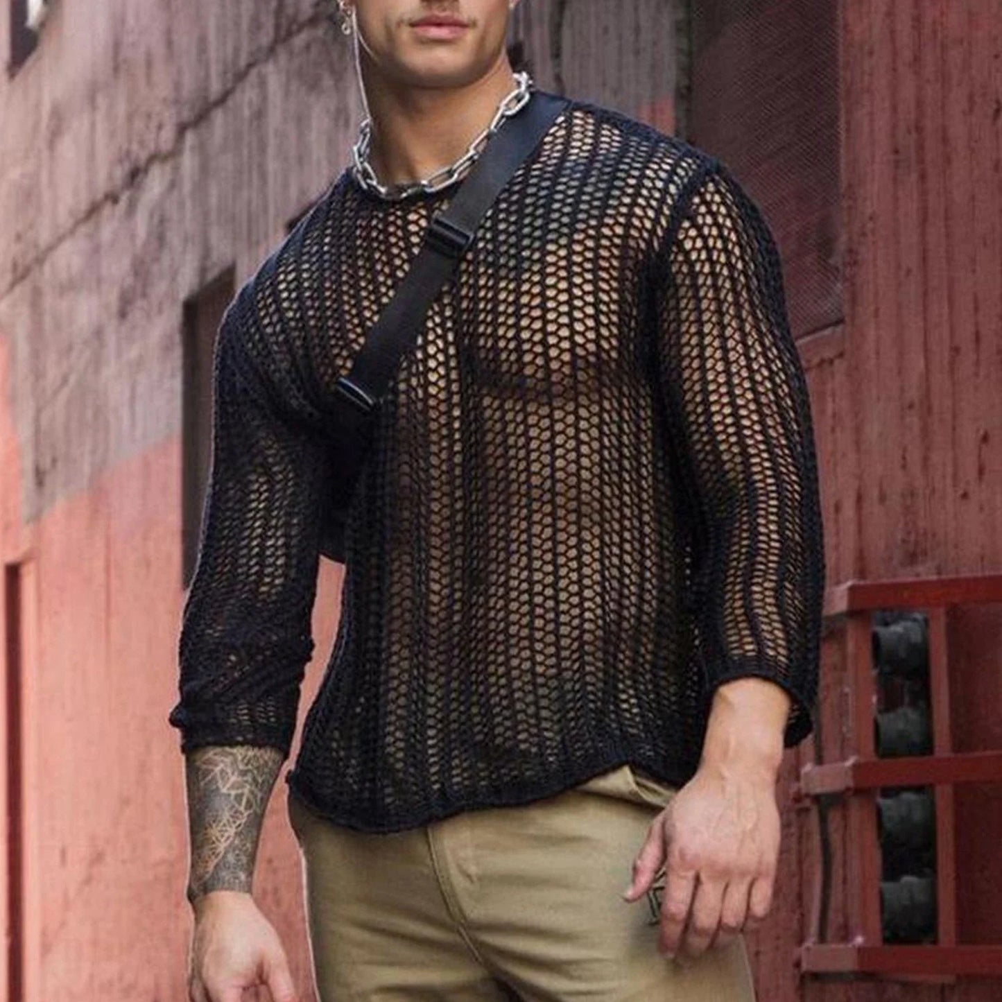 Men Hollow See Through Top Stylish Long Sleeve For Casual Wear Trending GEV Unisex T-shirt, Sweatshirt, Hoodie, Long Sleeve Tee - T-Shirt, Sweatshirt, Hoodie