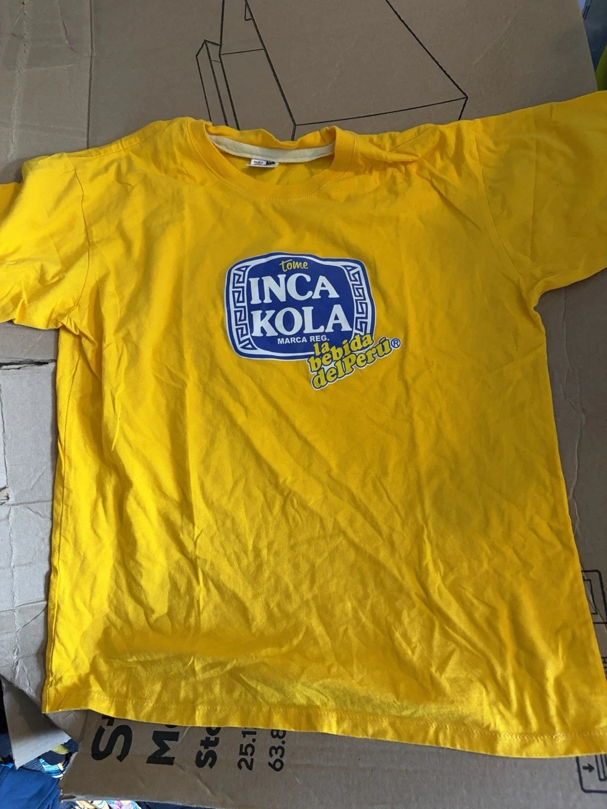 RARE INCA KOLA (PERUVIAN SOFT DRINK) YELLOW LOGO T-SHIRT - ADULT LARGE Unisex T-shirt, Sweatshirt, Hoodie, Long Sleeve Tee - T-Shirt, Sweatshirt, Hoodie