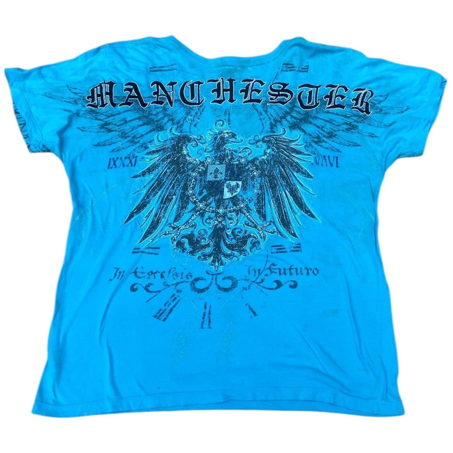 Vtg Y2K Mens Blue Applique Embroidered Two-Sided Print T-Shirt Size L Unisex T-shirt, Sweatshirt, Hoodie, Long Sleeve Tee - T-Shirt, Sweatshirt, Hoodie