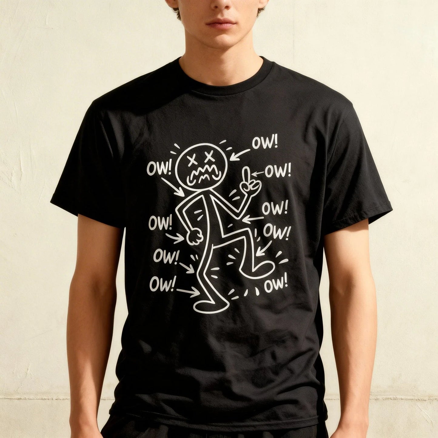 Ow Ow Ow Comedy Stick Character T-Shirt, Funny Chronic Pain Meme Shirt Unisex T-shirt, Sweatshirt, Hoodie, Long Sleeve Tee - T-Shirt, Sweatshirt, Hoodie