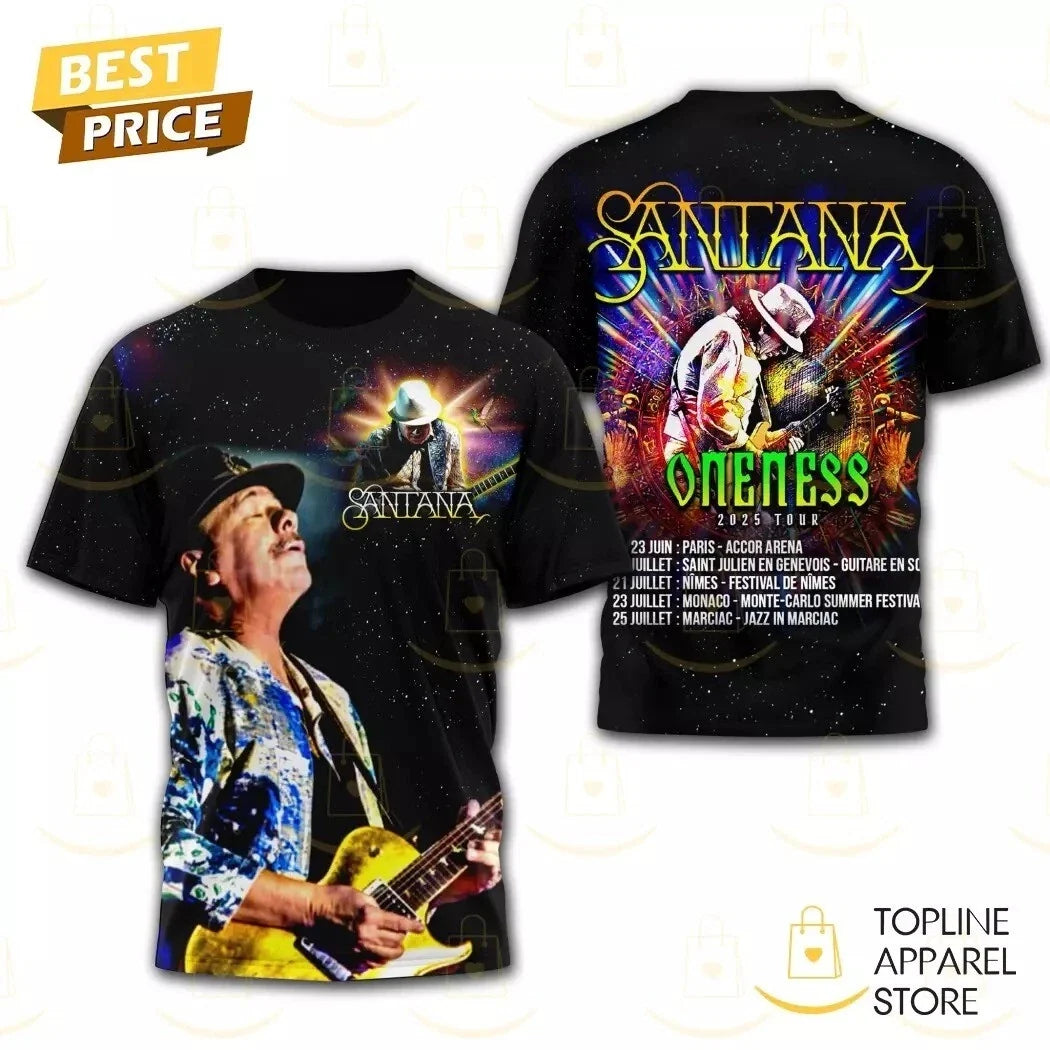 Carlos Santana  Oneness 2025 Tour 3D T-Shirt Unisex T-shirt, Sweatshirt, Hoodie, Long Sleeve Tee - T-Shirt, Sweatshirt, Hoodie