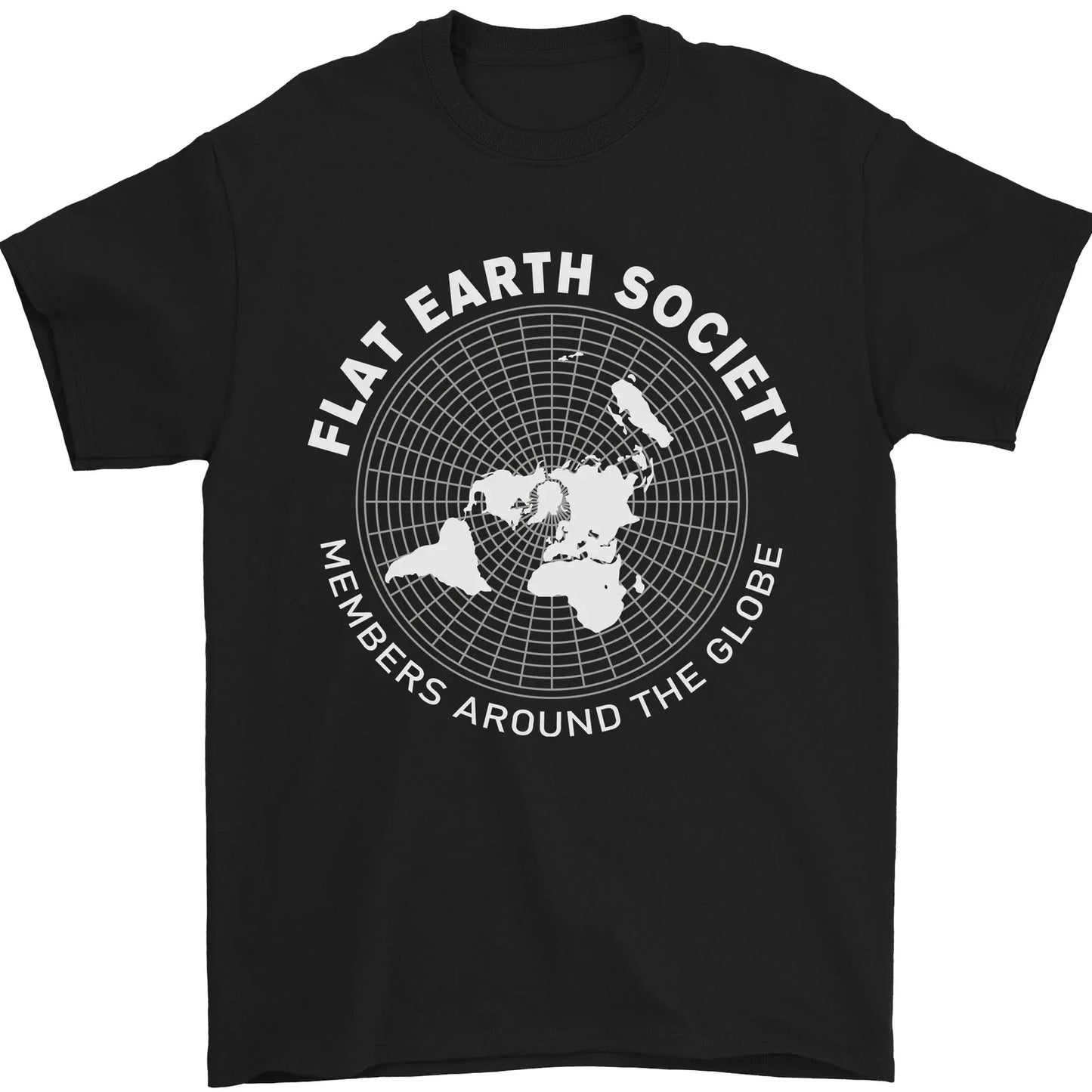 Flat Earth Society Members Around the Globe Mens T-Shirt 100% Cotton Unisex T-shirt, Sweatshirt, Hoodie, Long Sleeve Tee - T-Shirt, Sweatshirt, Hoodie