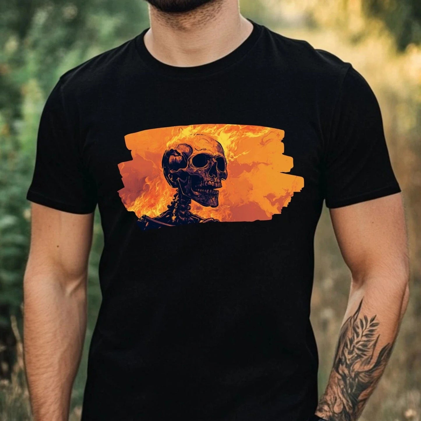 Mens Skeleton on Fire Motif Cotton T-Shirt Size XS to 5XL Unisex T-shirt, Sweatshirt, Hoodie, Long Sleeve Tee - T-Shirt, Sweatshirt, Hoodie