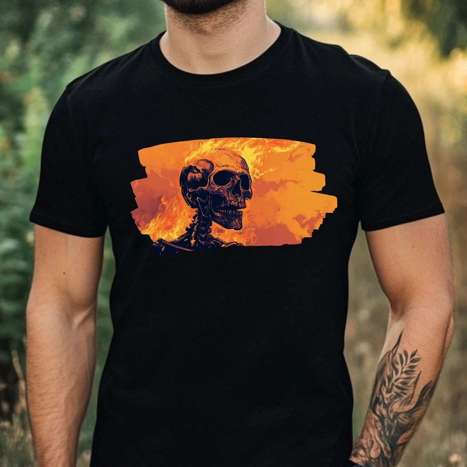 Mens Skeleton on Fire Motif Cotton T-Shirt Size XS to 5XL Unisex T-shirt, Sweatshirt, Hoodie, Long Sleeve Tee - T-Shirt, Sweatshirt, Hoodie
