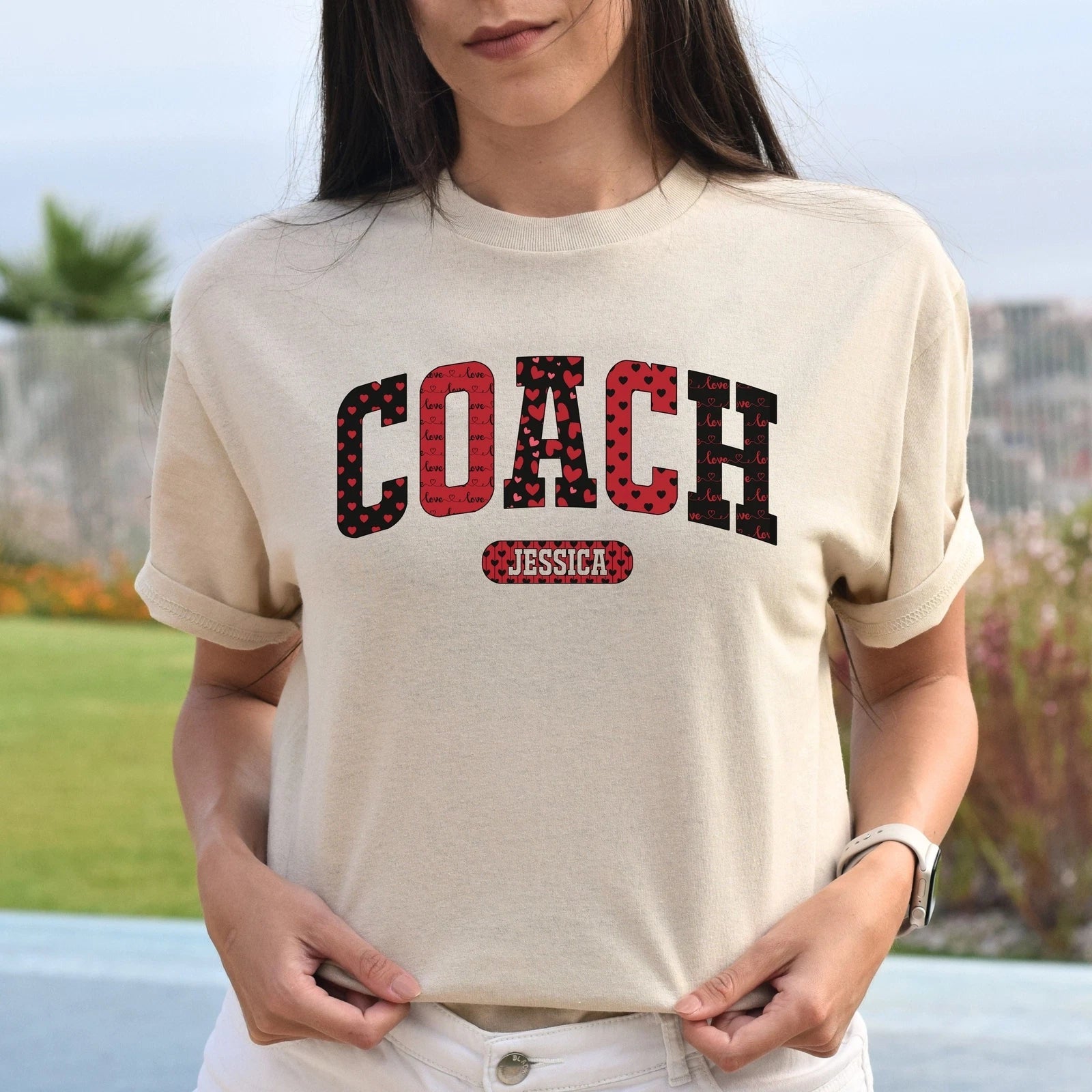 Personalized Coach Valentine's Day Unisex T-Shirt Custom name school coach heart Unisex T-shirt, Sweatshirt, Hoodie, Long Sleeve Tee - T-Shirt, Sweatshirt, Hoodie