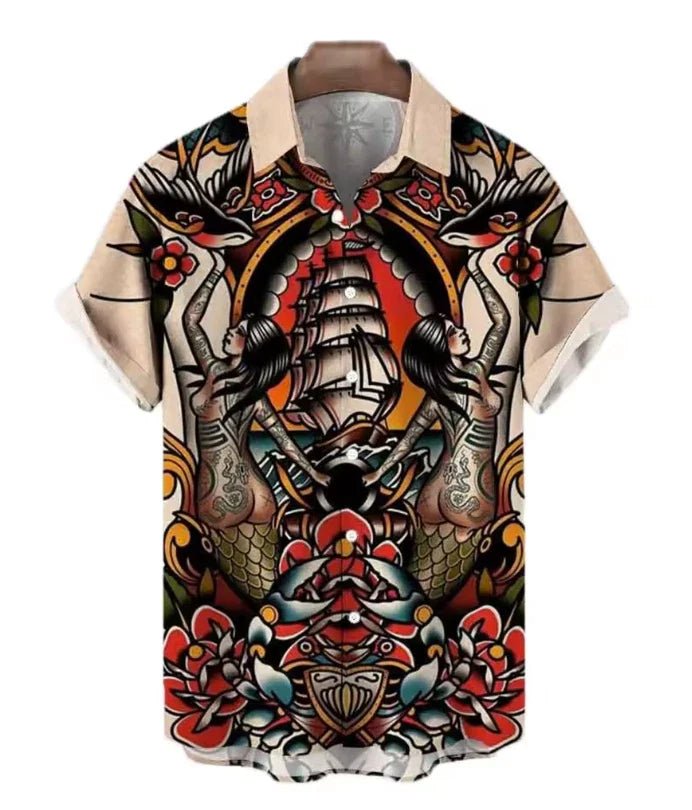 Mens Button Down Shirts Japanese Koi Printed Hawaiian Top Aloha Novelty Ugly Unisex T-shirt, Sweatshirt, Hoodie, Long Sleeve Tee - T-Shirt, Sweatshirt, Hoodie