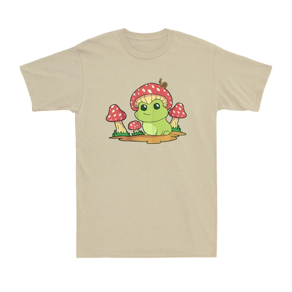 Frog With Mushroom Hat & Snail Funny Kawaii Frog & Fungi Men's Cotton T-Shirt Unisex T-shirt, Sweatshirt, Hoodie, Long Sleeve Tee - T-Shirt, Sweatshirt, Hoodie
