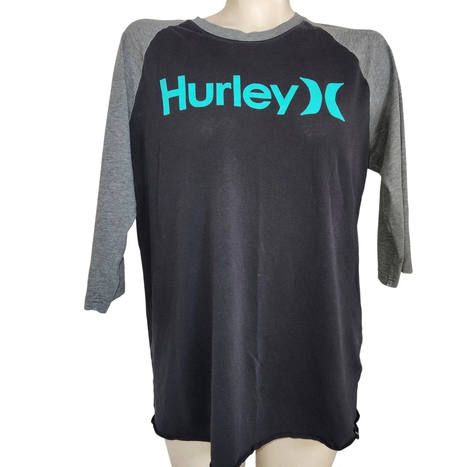 Hurley Mens Raglan 3/4 Sleeve T-Shirt Black Gray Teal Logo Size M outdoor casual Unisex T-shirt, Sweatshirt, Hoodie, Long Sleeve Tee - T-Shirt, Sweatshirt, Hoodie