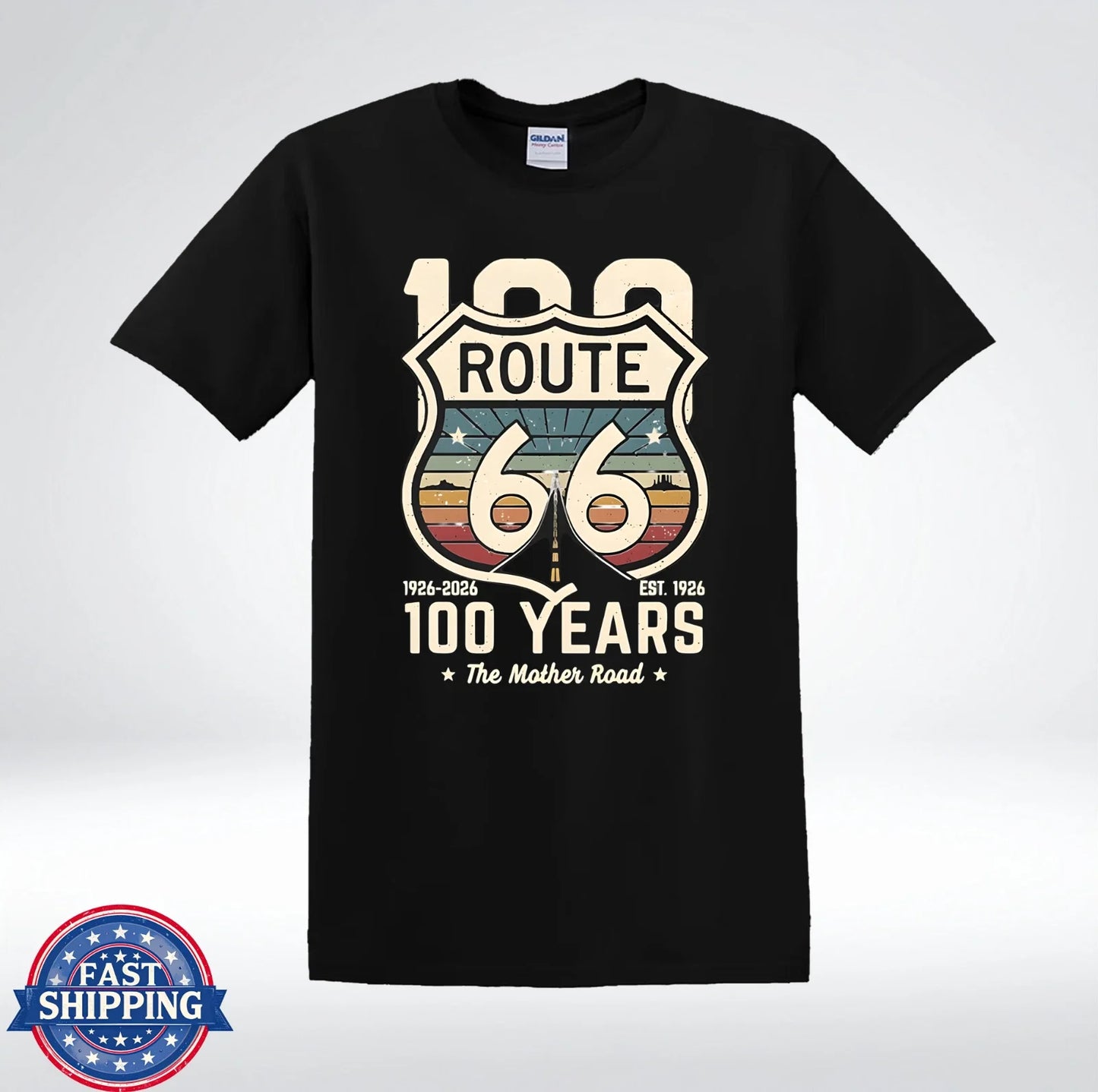 Retro Route 66 Centennial 1926-2026 Graphic T-Shirt Unisex T-shirt, Sweatshirt, Hoodie, Long Sleeve Tee - T-Shirt, Sweatshirt, Hoodie