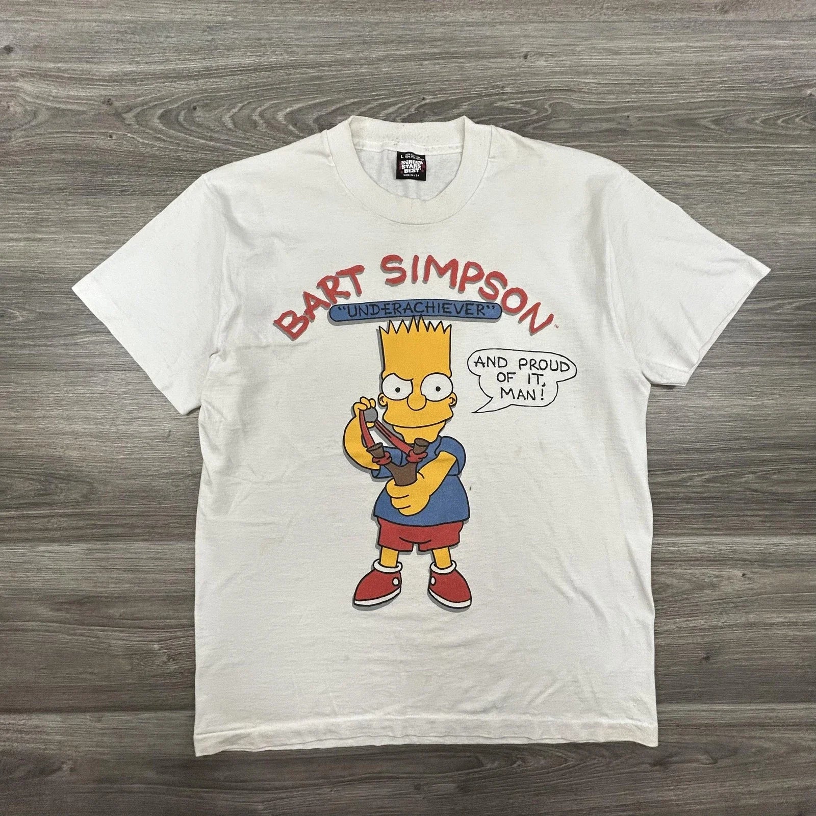 Vintage Bart Simpson Shirt Mens Large White Underachiever Graphic Tee 90s USA Unisex T-shirt, Sweatshirt, Hoodie, Long Sleeve Tee - T-Shirt, Sweatshirt, Hoodie