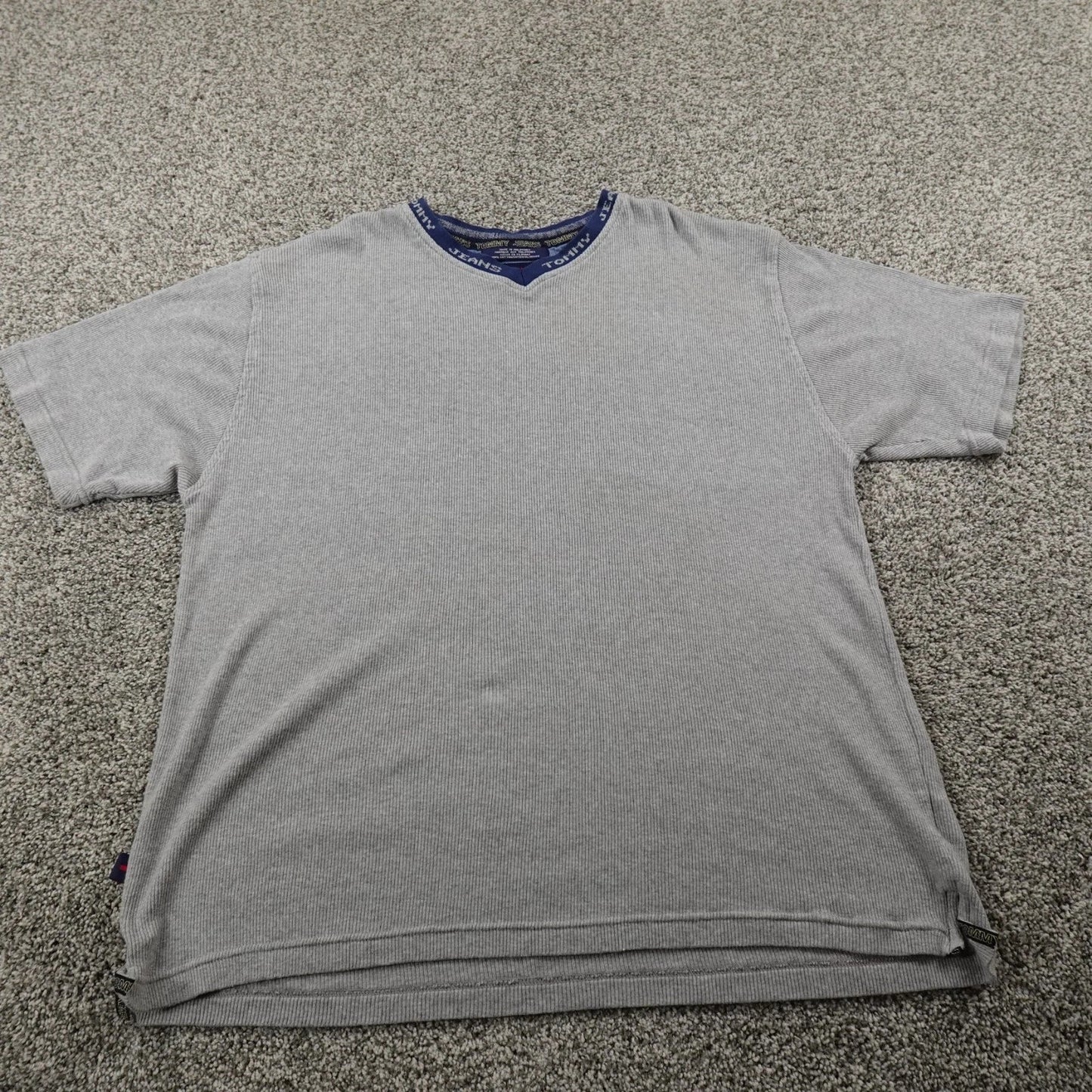 VTG Tommy Hilfiger Shirt Mens XL Gray Rib Knit Short Sleeve V Neck Tee 90s Y2K Unisex T-shirt, Sweatshirt, Hoodie, Long Sleeve Tee - T-Shirt, Sweatshirt, Hoodie