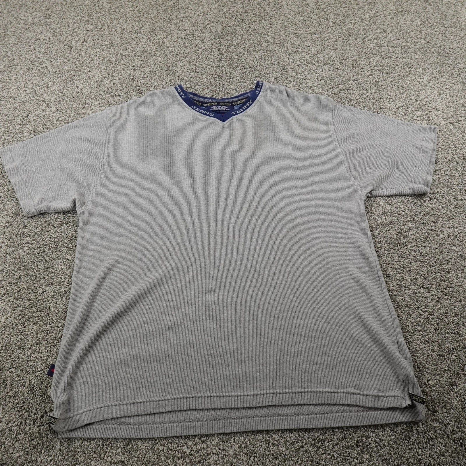 VTG Tommy Hilfiger Shirt Mens XL Gray Rib Knit Short Sleeve V Neck Tee 90s Y2K Unisex T-shirt, Sweatshirt, Hoodie, Long Sleeve Tee - T-Shirt, Sweatshirt, Hoodie