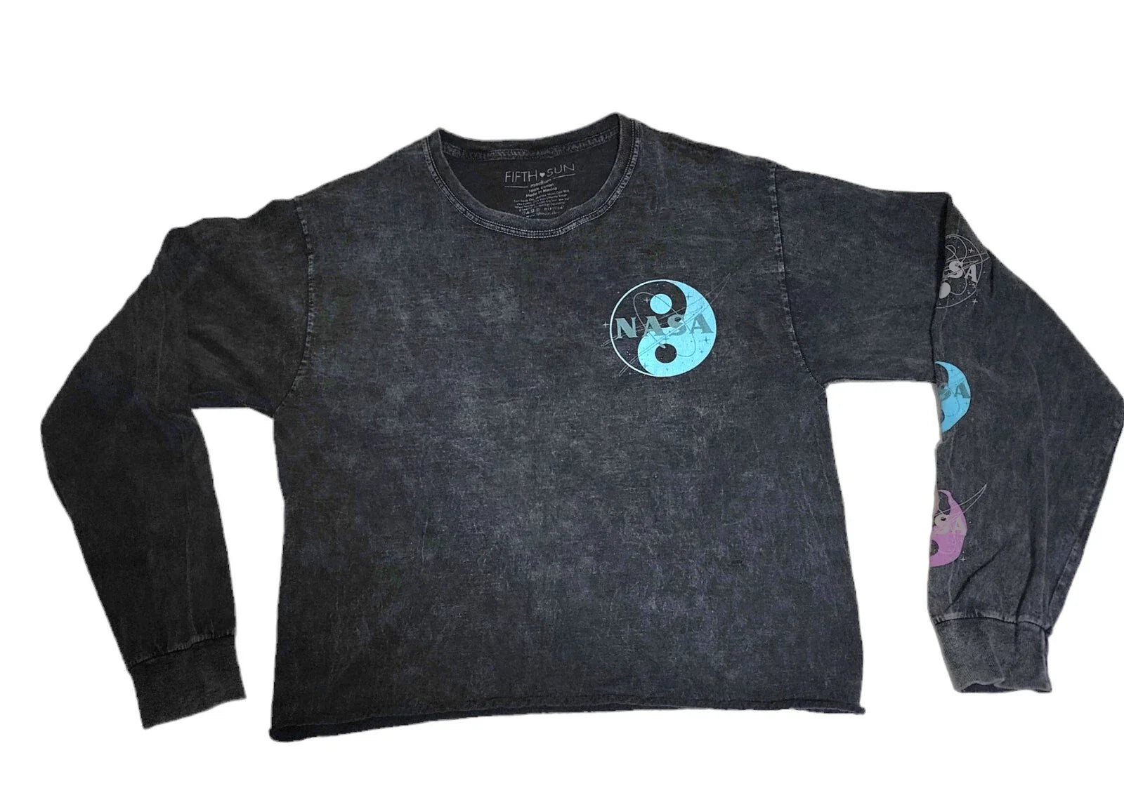 Fifth Sun Womens M NASA Yin Yang Graphic Long Sleeve Crop Tee Washed Black FS Unisex T-shirt, Sweatshirt, Hoodie, Long Sleeve Tee - T-Shirt, Sweatshirt, Hoodie