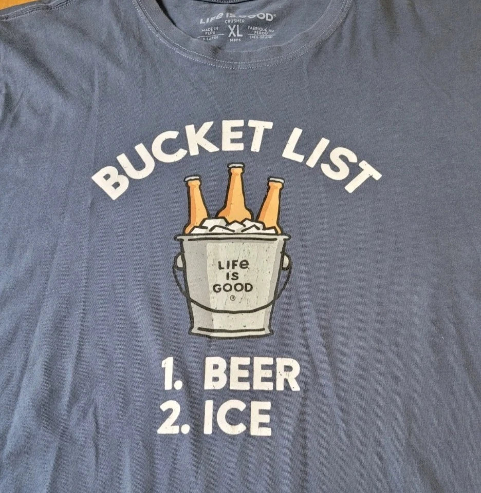 Life Is Good Bucket List Beer Ice T Shirt Crusher Tee Men's Size XL Blue Unisex T-shirt, Sweatshirt, Hoodie, Long Sleeve Tee - T-Shirt, Sweatshirt, Hoodie