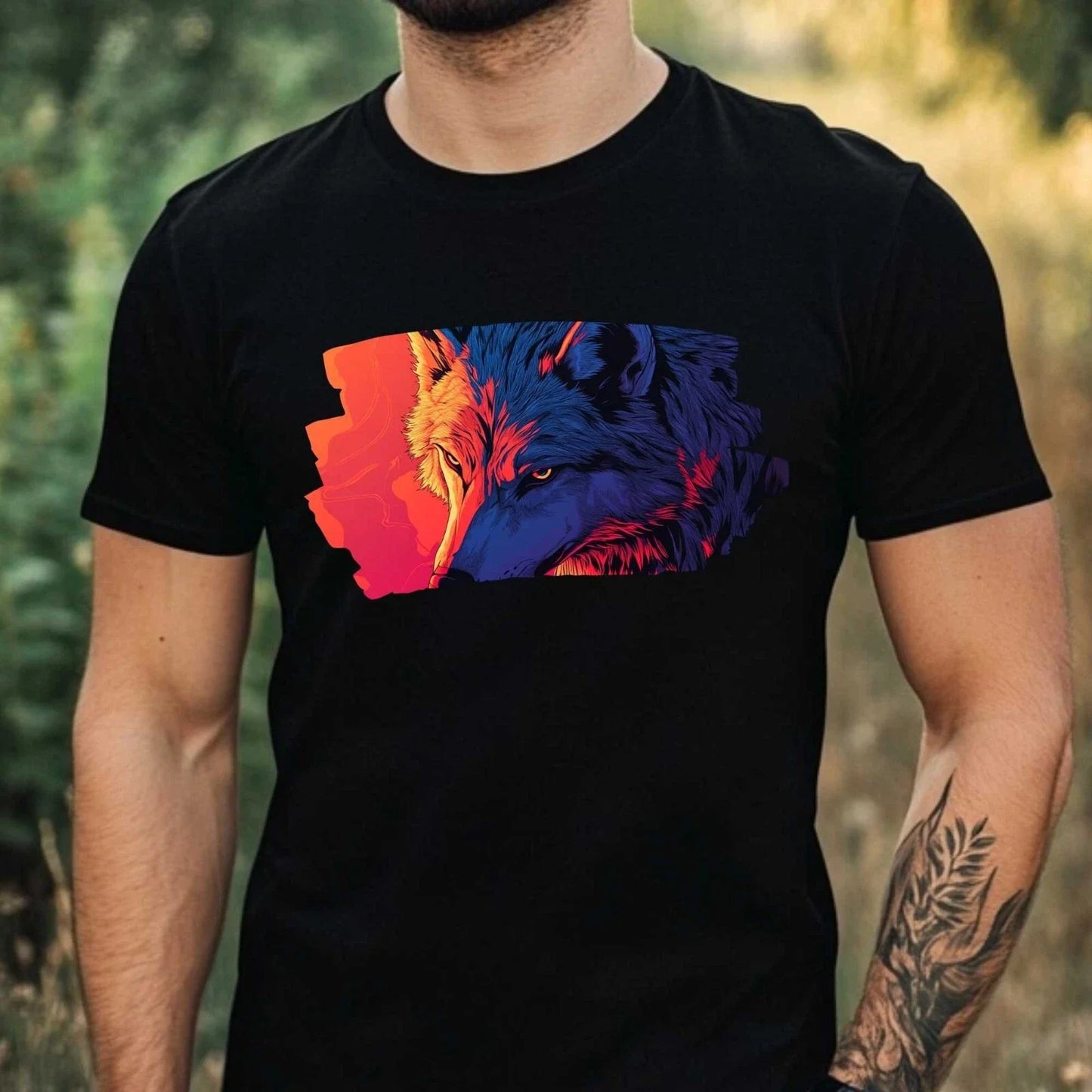 Mens Anime Wolf Motif Cotton T-Shirt Size XS to 5XL Unisex T-shirt, Sweatshirt, Hoodie, Long Sleeve Tee - T-Shirt, Sweatshirt, Hoodie
