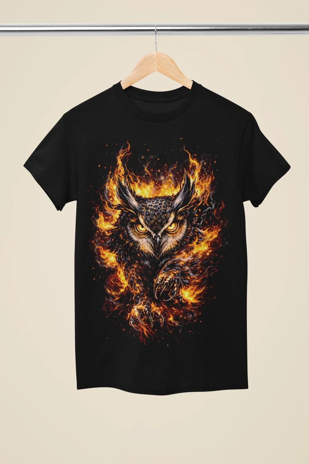 Fire Owl T-Shirt Unisex Demon Horned Owl Flame Black Graphic Tee Unisex T-shirt, Sweatshirt, Hoodie, Long Sleeve Tee - T-Shirt, Sweatshirt, Hoodie