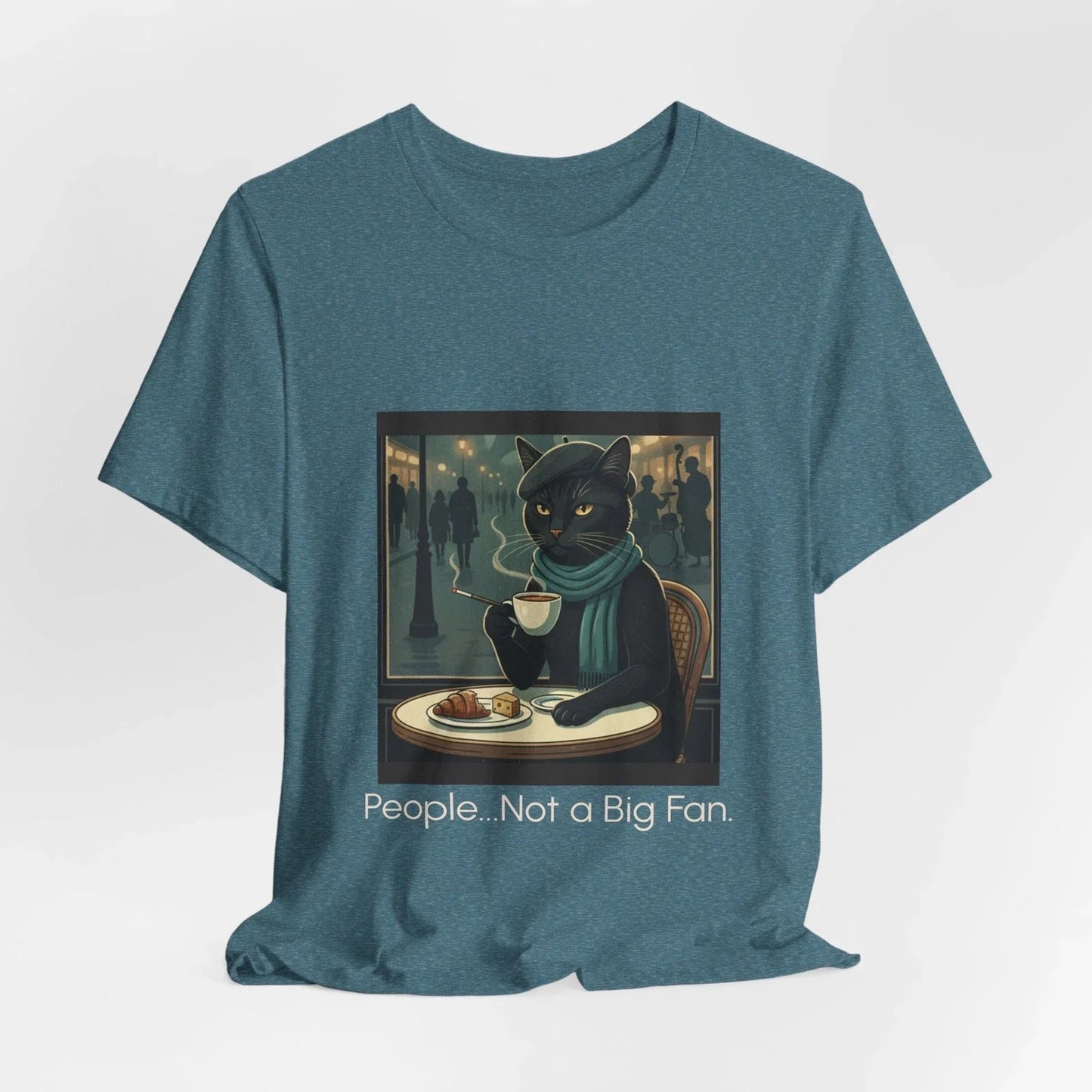 Black Cat Caf Illustration Sarcastic Kitty Tee People..Not a Big Fan Cat Shirt Unisex T-shirt, Sweatshirt, Hoodie, Long Sleeve Tee - T-Shirt, Sweatshirt, Hoodie