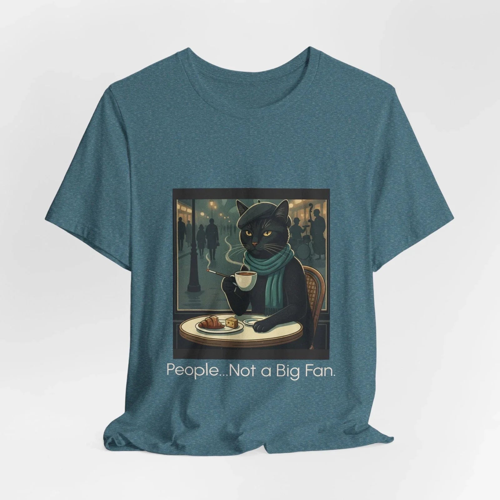 Black Cat Caf Illustration Sarcastic Kitty Tee People..Not a Big Fan Cat Shirt Unisex T-shirt, Sweatshirt, Hoodie, Long Sleeve Tee - T-Shirt, Sweatshirt, Hoodie