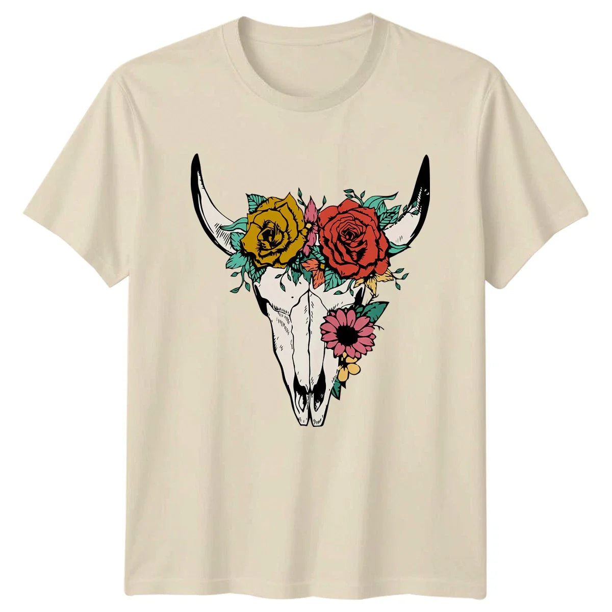Floral Steer Skull Bohemian Art Womens T-Shirt Cow Skull Flowers Western Boho Unisex T-shirt, Sweatshirt, Hoodie, Long Sleeve Tee - T-Shirt, Sweatshirt, Hoodie