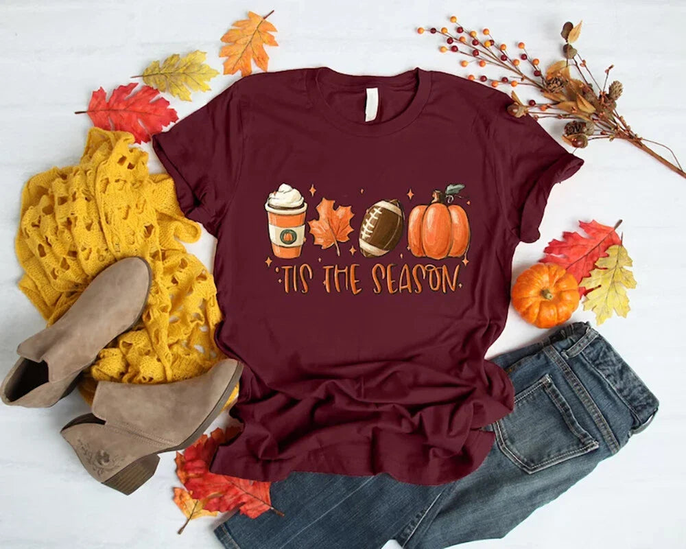Tis The Season Fall Coffee Shirt, Pumpkin Latte Drink T-Shirt Gift For Men Women Unisex T-shirt, Sweatshirt, Hoodie, Long Sleeve Tee - T-Shirt, Sweatshirt, Hoodie