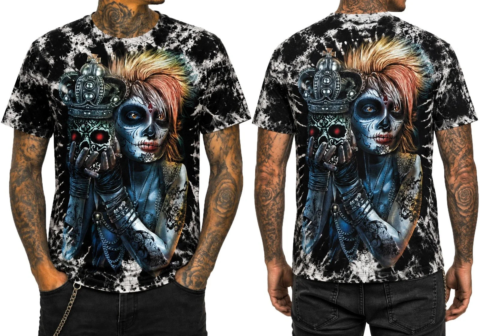 Tie Dye T-Shirt Woman with Day of the Dead La Catrina Tattoo Glow inDark by Wild Unisex T-shirt, Sweatshirt, Hoodie, Long Sleeve Tee - T-Shirt, Sweatshirt, Hoodie