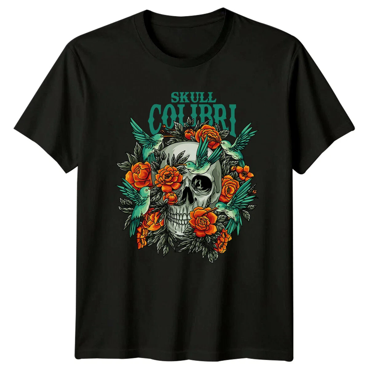 Skull Colibri Art Hummingbird Flower Mens T-Shirt Womens Graphic Tee Shirt Unisex T-shirt, Sweatshirt, Hoodie, Long Sleeve Tee - T-Shirt, Sweatshirt, Hoodie