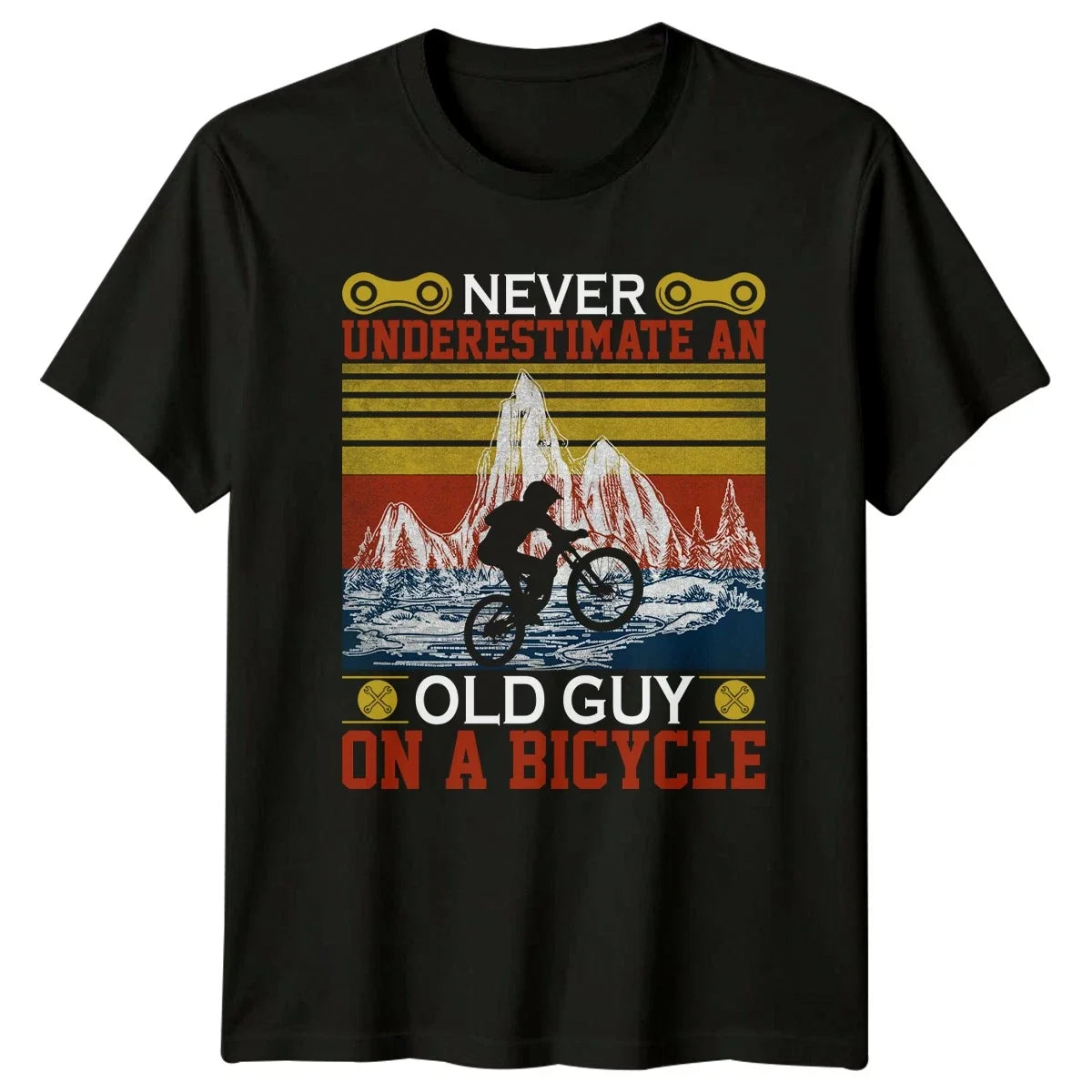 Never Underestimate An Old Guy Mens T-Shirt Mountain Biking Cycling Gift For Him Unisex T-shirt, Sweatshirt, Hoodie, Long Sleeve Tee - T-Shirt, Sweatshirt, Hoodie