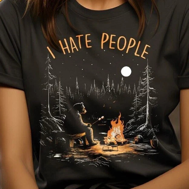 I Hate People with Bear with campfire, Camping and Hiking Unisex T-Shirt Unisex T-shirt, Sweatshirt, Hoodie, Long Sleeve Tee - T-Shirt, Sweatshirt, Hoodie