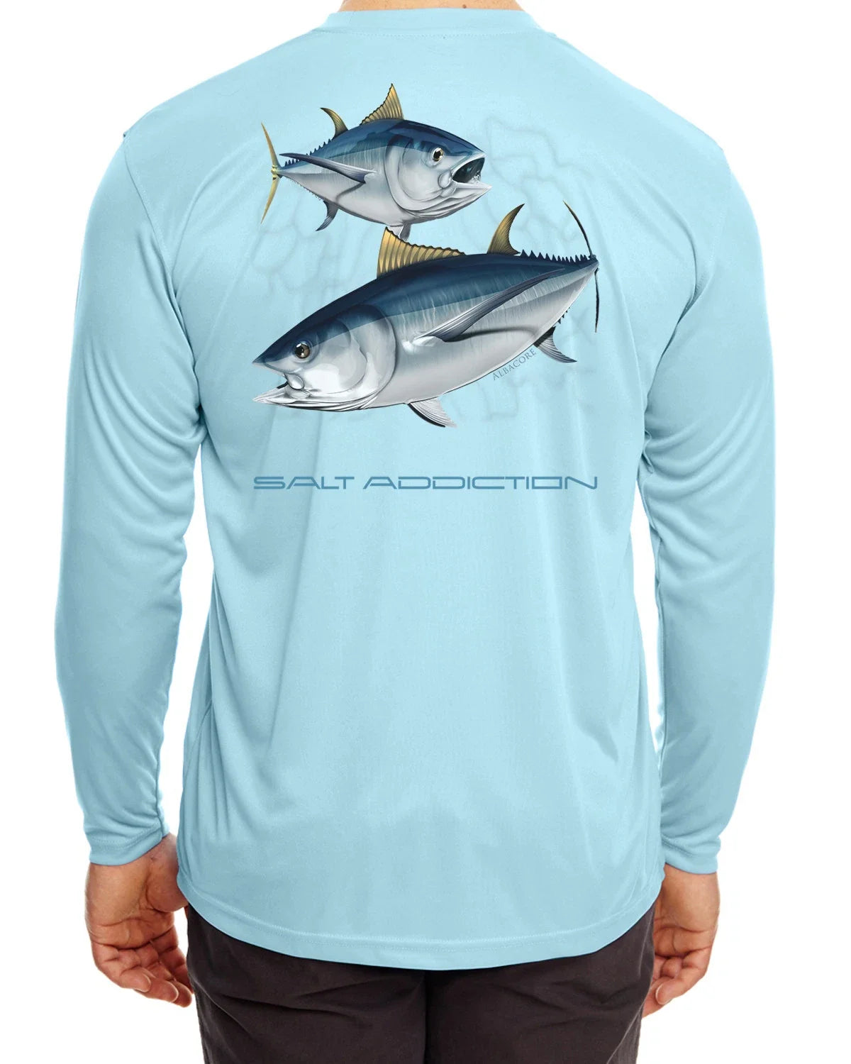 Salt Addiction microfiber Albacore Tuna fishing long sleeve life t shirt 30+ uv Unisex T-shirt, Sweatshirt, Hoodie, Long Sleeve Tee - T-Shirt, Sweatshirt, Hoodie