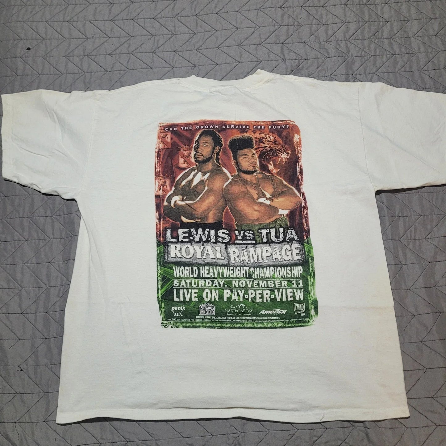 Vintage Lennox Lewis Vs David Tua Royal Rampage Boxing T-shirt 2000 Size XL Unisex T-shirt, Sweatshirt, Hoodie, Long Sleeve Tee - T-Shirt, Sweatshirt, Hoodie
