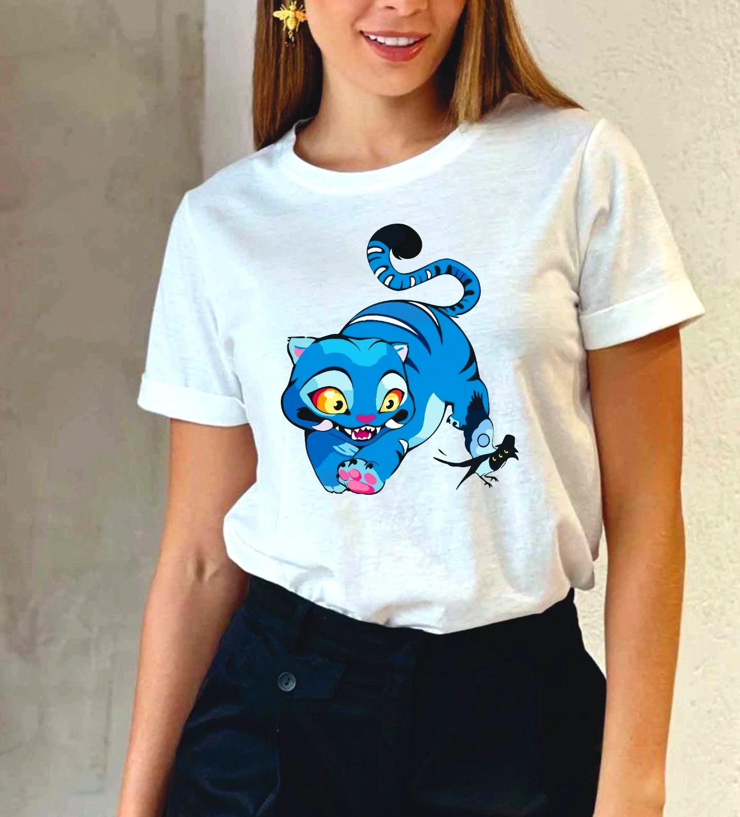 Electric Blue Cat T-Shirt Kawaii Anime Lover Monster Harajuku Style Graphic Tee Unisex T-shirt, Sweatshirt, Hoodie, Long Sleeve Tee - T-Shirt, Sweatshirt, Hoodie