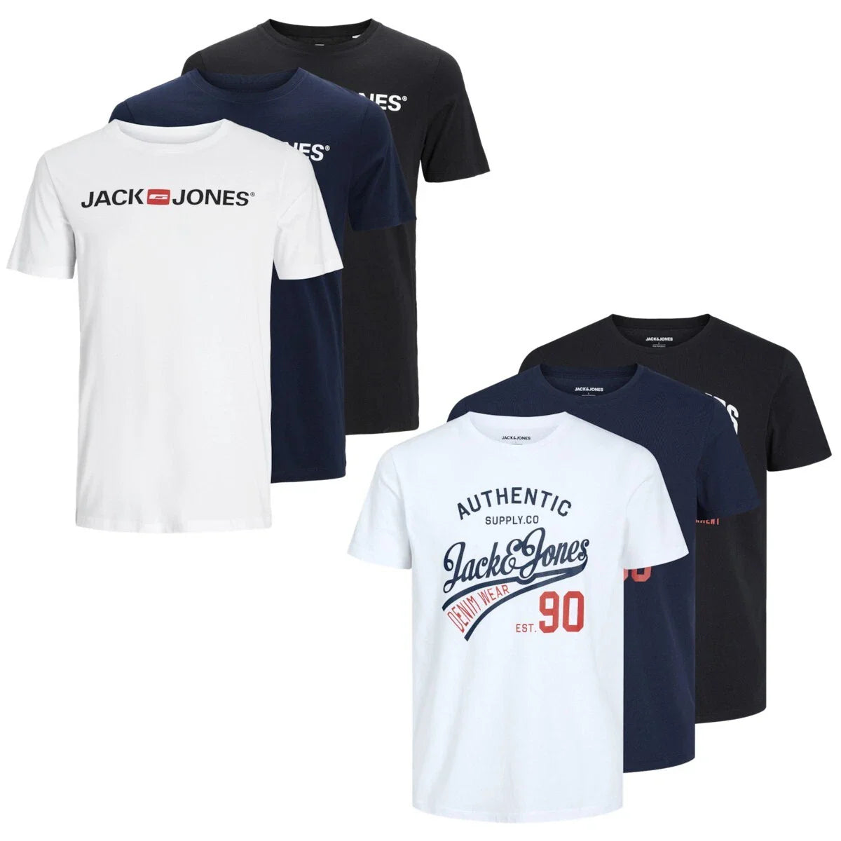 Jack & Jones Men's 3-Pack Cotton T-Shirts Crew Neck Logo Casual Holiday Tees Unisex T-shirt, Sweatshirt, Hoodie, Long Sleeve Tee - T-Shirt, Sweatshirt, Hoodie