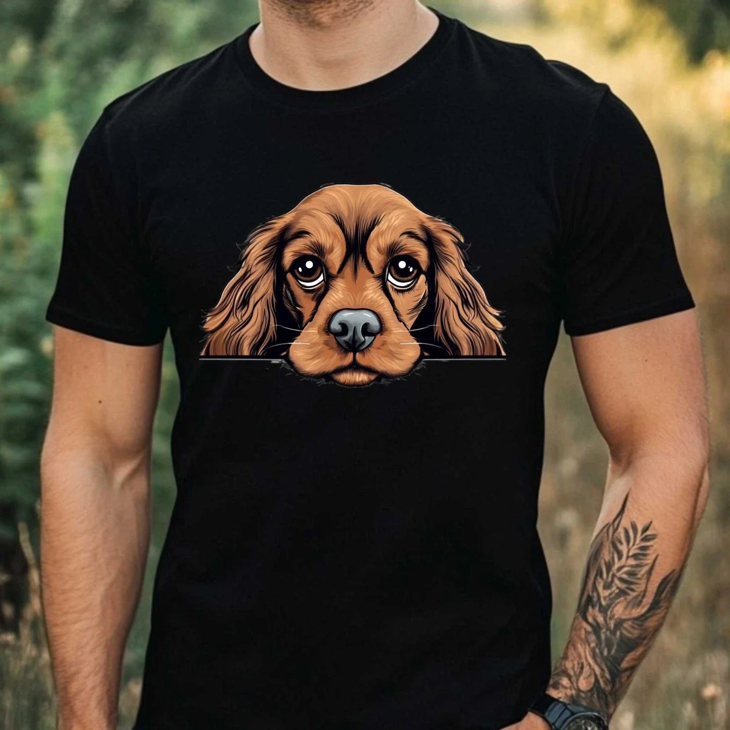 Mens Watercolour Spaniel Head Peek Motif Cotton T-Shirt Size XS to 5XL Unisex T-shirt, Sweatshirt, Hoodie, Long Sleeve Tee - T-Shirt, Sweatshirt, Hoodie