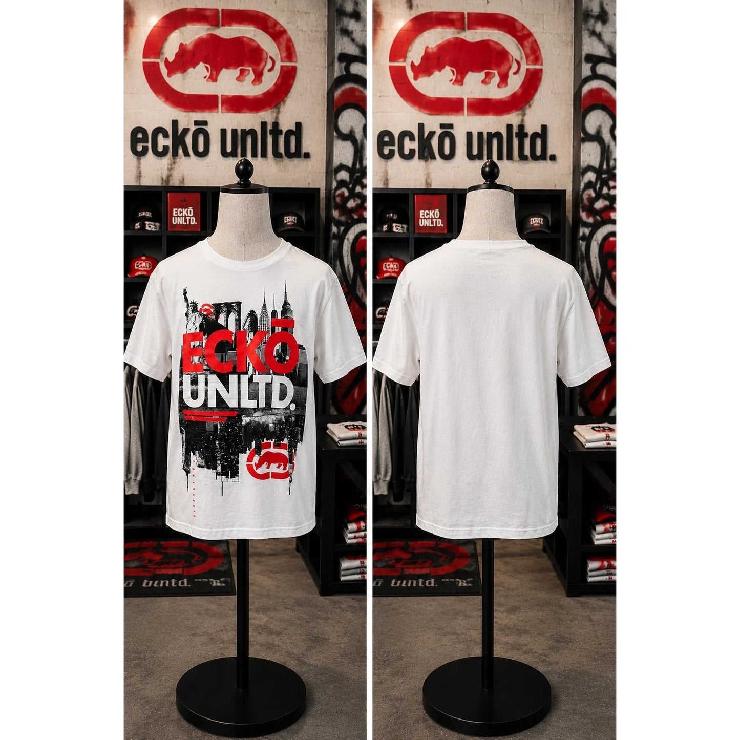 Y2K Ecko Unltd Rhino Graphic T Shirt White Streetwear Medium Unisex T-shirt, Sweatshirt, Hoodie, Long Sleeve Tee - T-Shirt, Sweatshirt, Hoodie