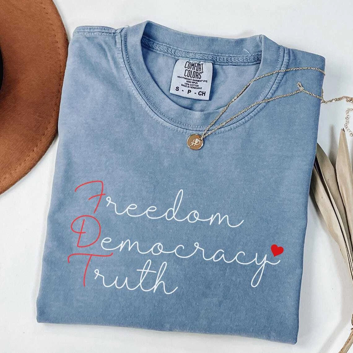 Patriotic Subtle FDT Shirt, 4th of July Feminist Tee, Liberal American Apparel, Unisex T-shirt, Sweatshirt, Hoodie, Long Sleeve Tee - T-Shirt, Sweatshirt, Hoodie