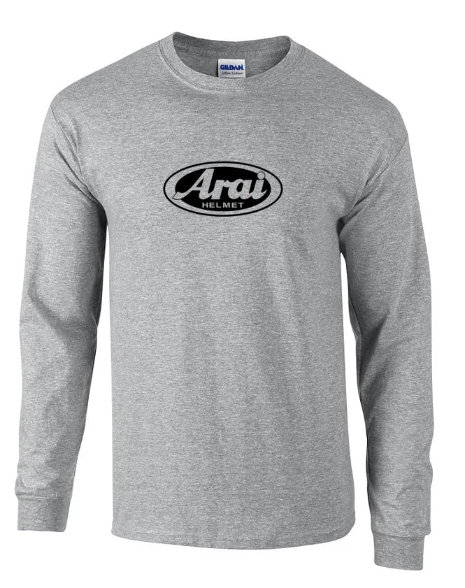 Arai Racing Helmet White Gray Black Logo Long Sleeve Mens Cotton T-Shirt Unisex T-shirt, Sweatshirt, Hoodie, Long Sleeve Tee - T-Shirt, Sweatshirt, Hoodie