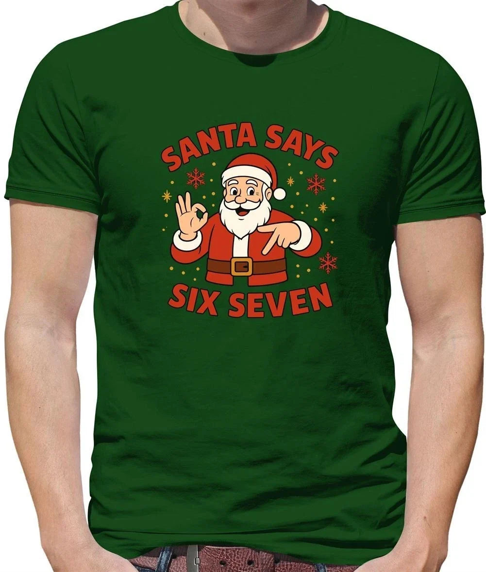 Santa Es De Sixis Seven 6-7 - Men's T-Shirt - Funny Brainrot Meme 6 7 Unisex T-shirt, Sweatshirt, Hoodie, Long Sleeve Tee - T-Shirt, Sweatshirt, Hoodie
