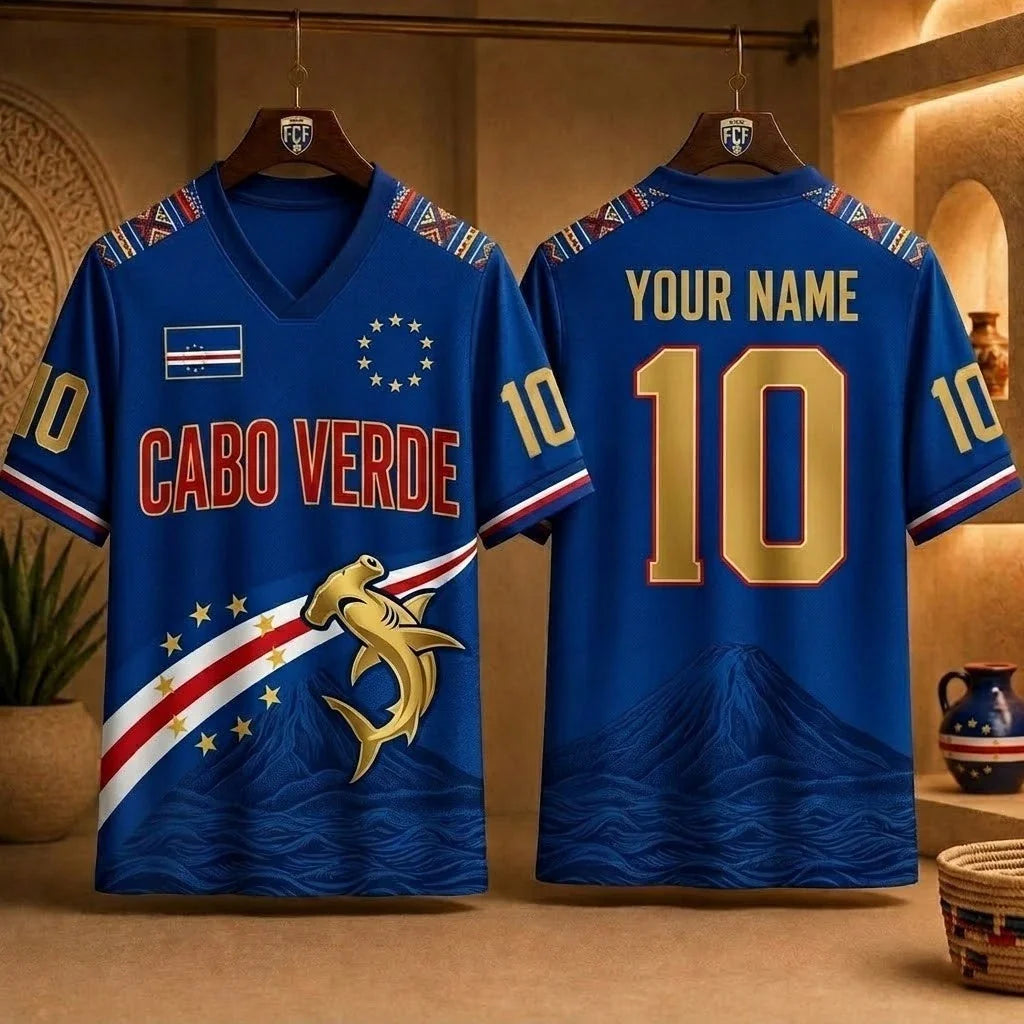 Cape Verde Soccer Jersey Personalized Name Number Men Women S-5XL Unisex T-shirt, Sweatshirt, Hoodie, Long Sleeve Tee - T-Shirt, Sweatshirt, Hoodie