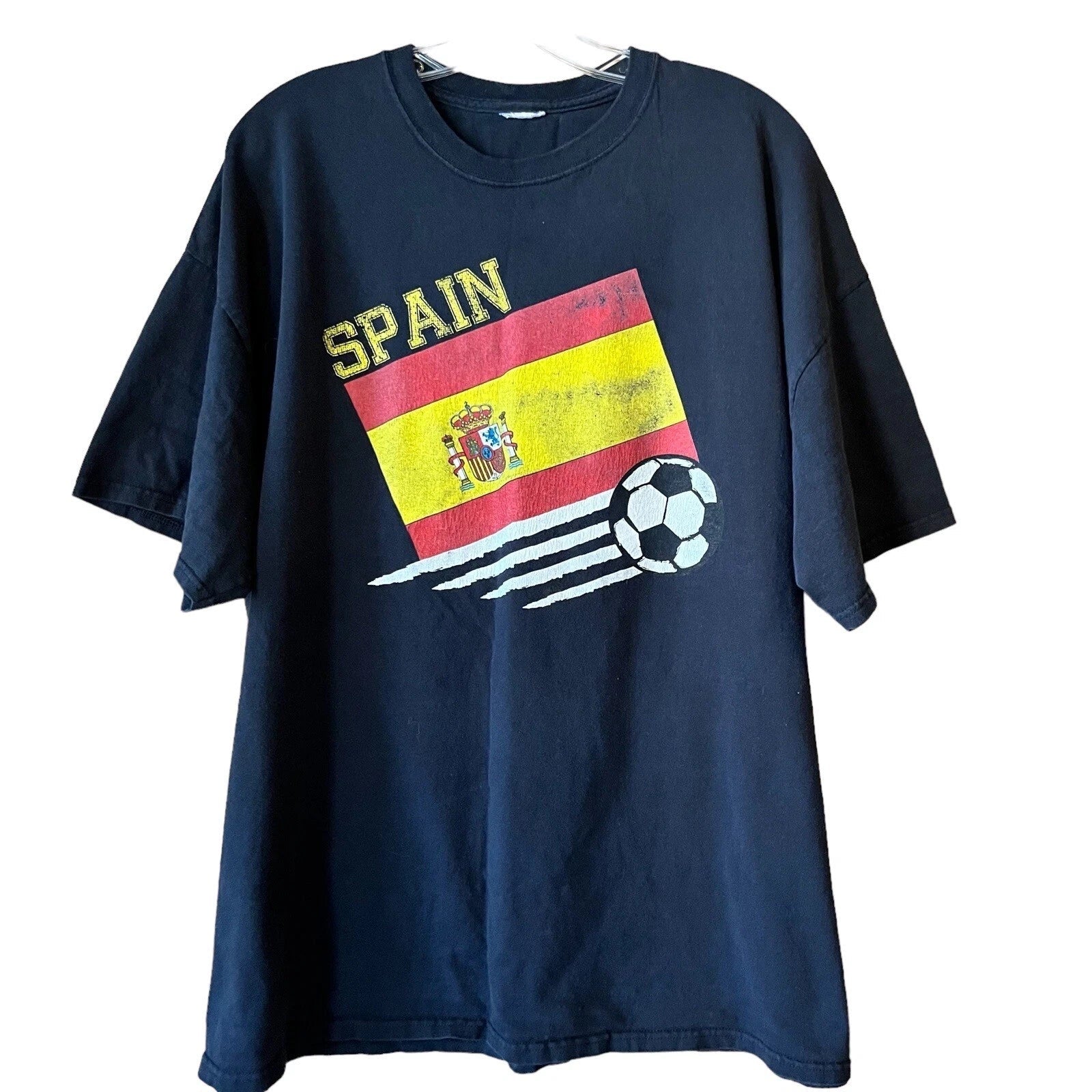 Spain Soccer Tshirt Adult XL Black Distressed Soccer Flag World Cup Workout Gym Unisex T-shirt, Sweatshirt, Hoodie, Long Sleeve Tee - T-Shirt, Sweatshirt, Hoodie