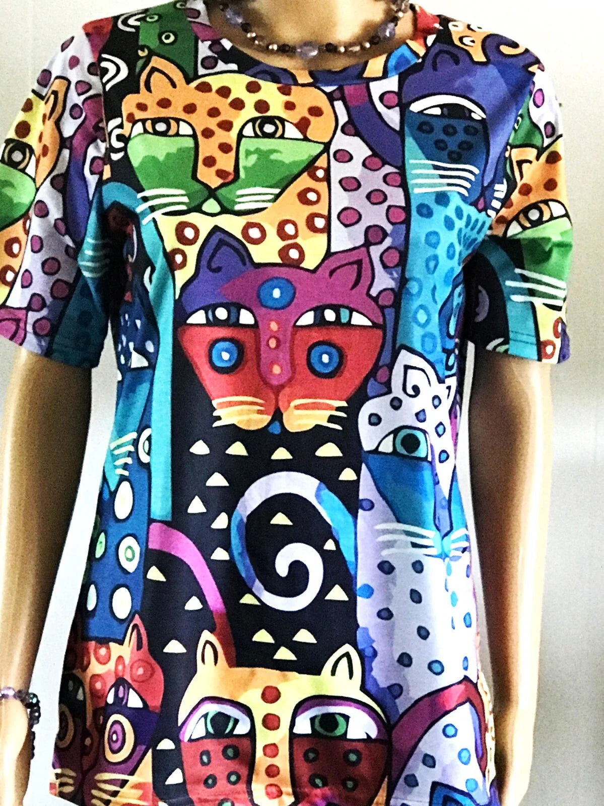 Artistic Shirt with  Cats, Cat Lovers T-Shirt, Medium Shirt with Colorful Cats Unisex T-shirt, Sweatshirt, Hoodie, Long Sleeve Tee - T-Shirt, Sweatshirt, Hoodie